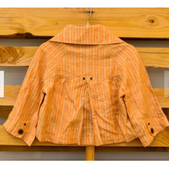 Millard Fillmore 100% Linen Orange Green Stripe Short Collared Spencer Jacket S - Picture 3 of 3